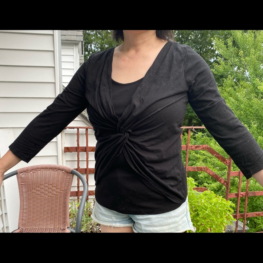 Three Dots black twist top 3/4 sleeve - Picture 3 of 8